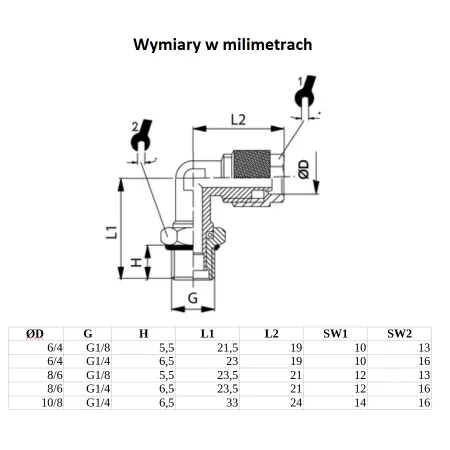 Złączka skręcana kątowa wąż 6/4 mm gwint GZ 1/8